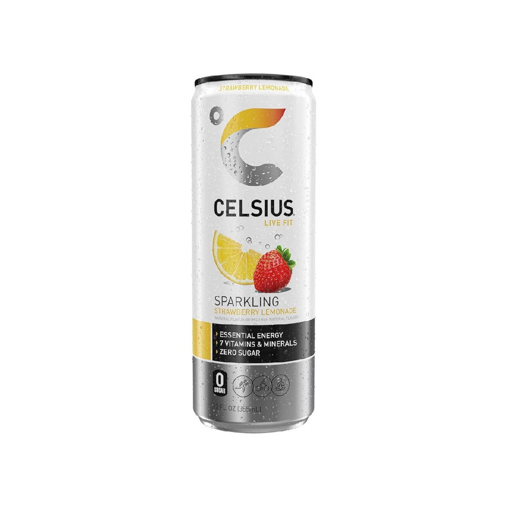 CELSIUS Sparkling Strawberry Lemonade, Functional Essential Energy Drink, 12 Fl Oz (Pack of 12)