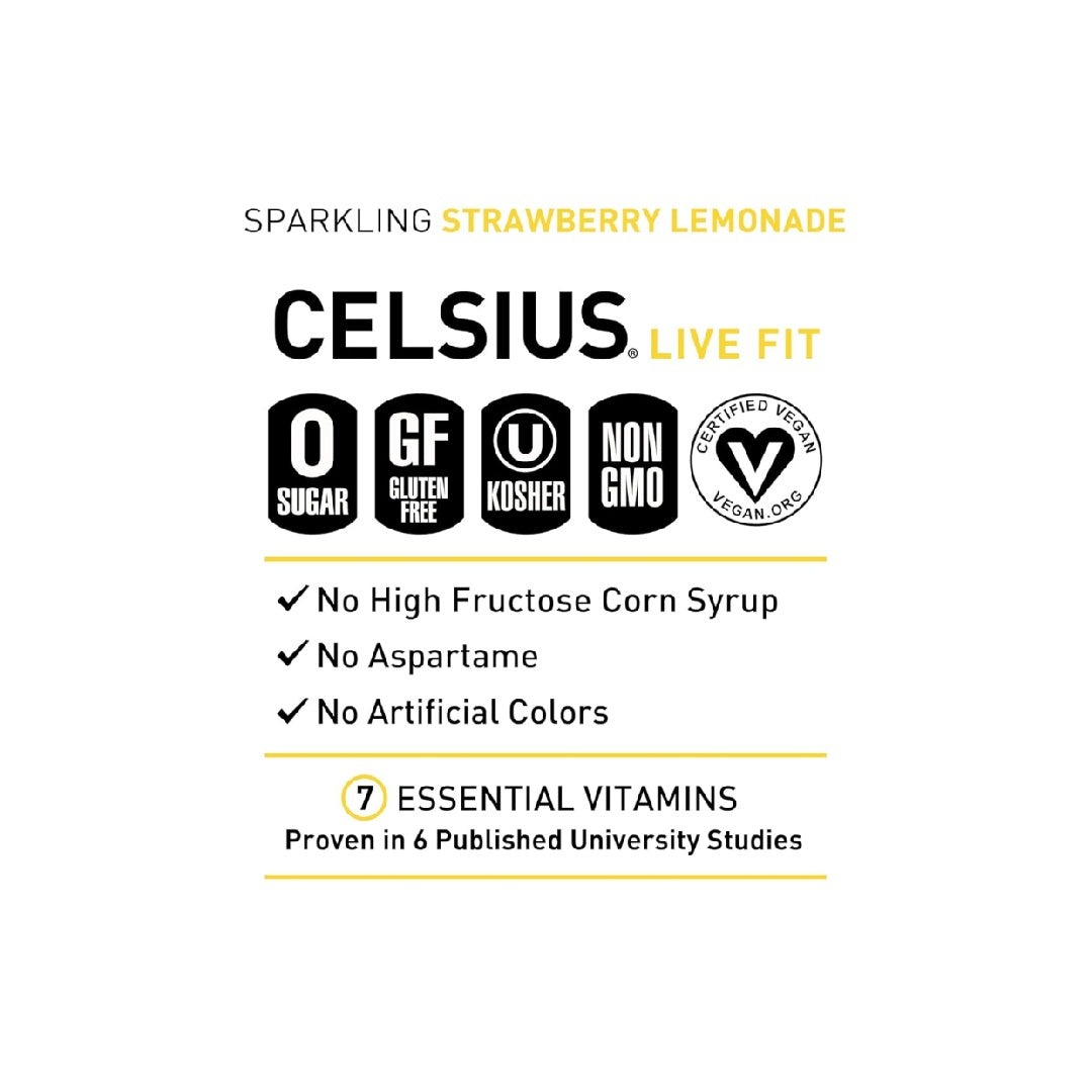 CELSIUS Sparkling Strawberry Lemonade, Functional Essential Energy Drink, 12 Fl Oz (Pack of 12)