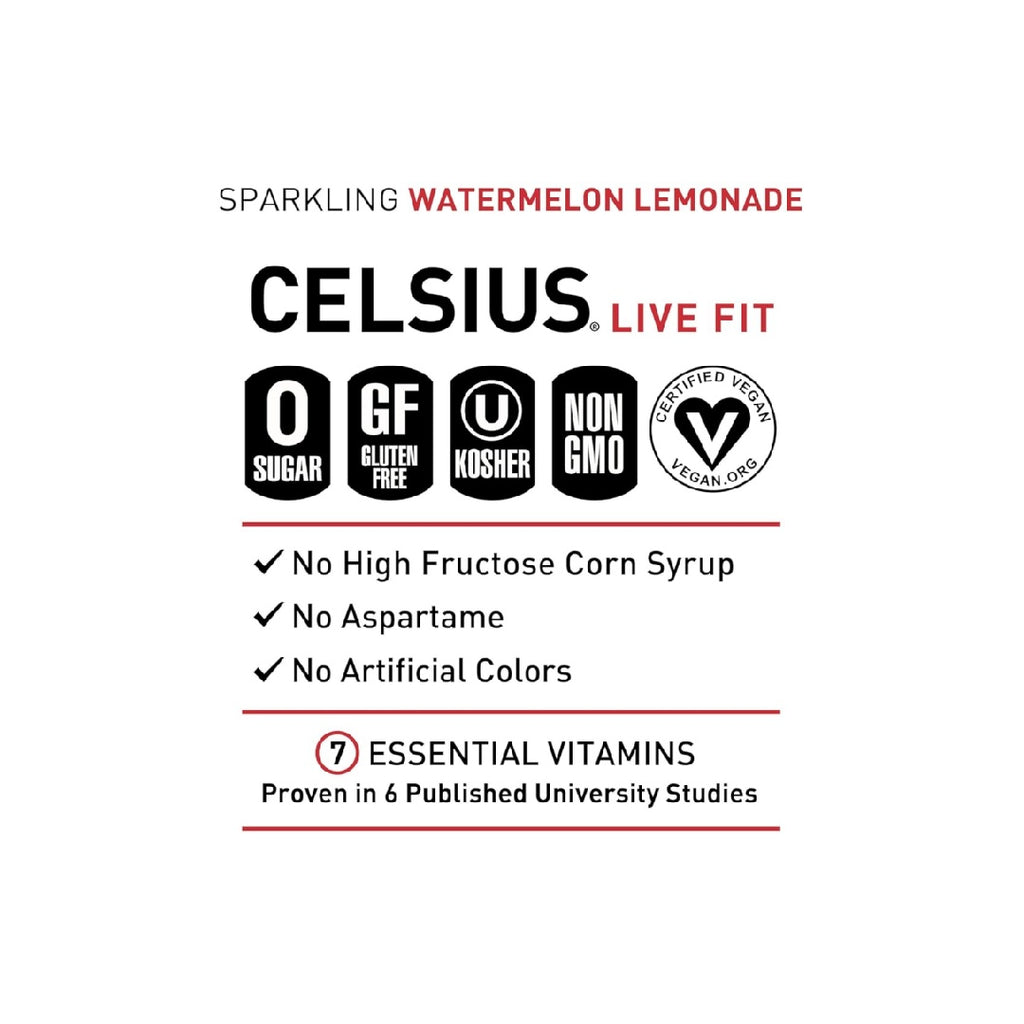 CELSIUS Sparkling Watermelon Lemonade, Sugar Free Energy Drink, 12 Fl Oz (Pack of 12)