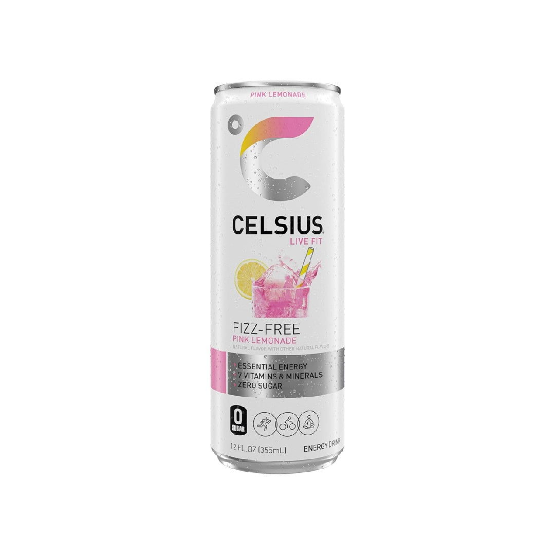 CELSIUS Fizz Free Pink Lemonade, Sugar Free Energy Drink, 12 Fl Oz (Pack of 12)