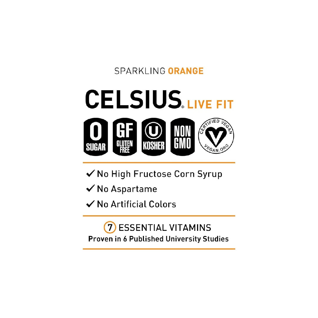 CELSIUS Sparkling Orange, Functional Essential Energy Drink 12 Fl Oz (Pack of 12)