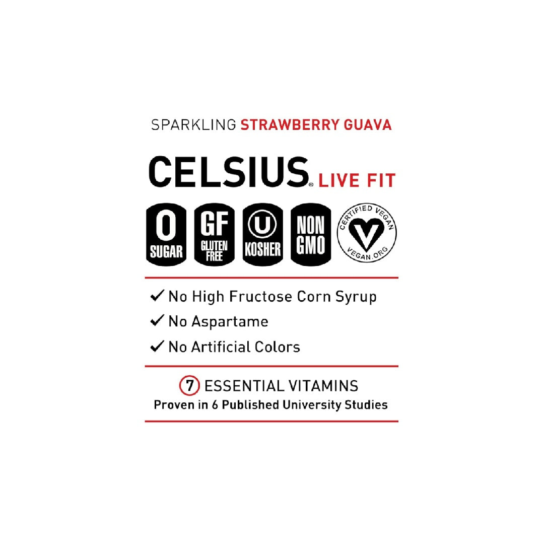 CELSIUS Sparkling Strawberry Guava, Functional Essential Energy Drink 12 Fl Oz (Pack of 12)