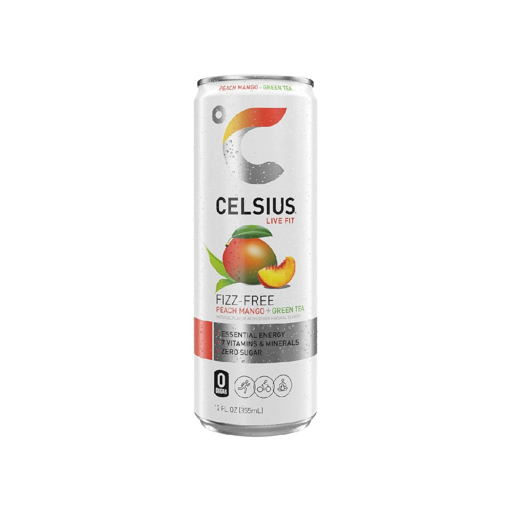CELSIUS Peach Mango Green Tea, Functional Essential Energy Drink 12 Fl Oz (Pack of 12)