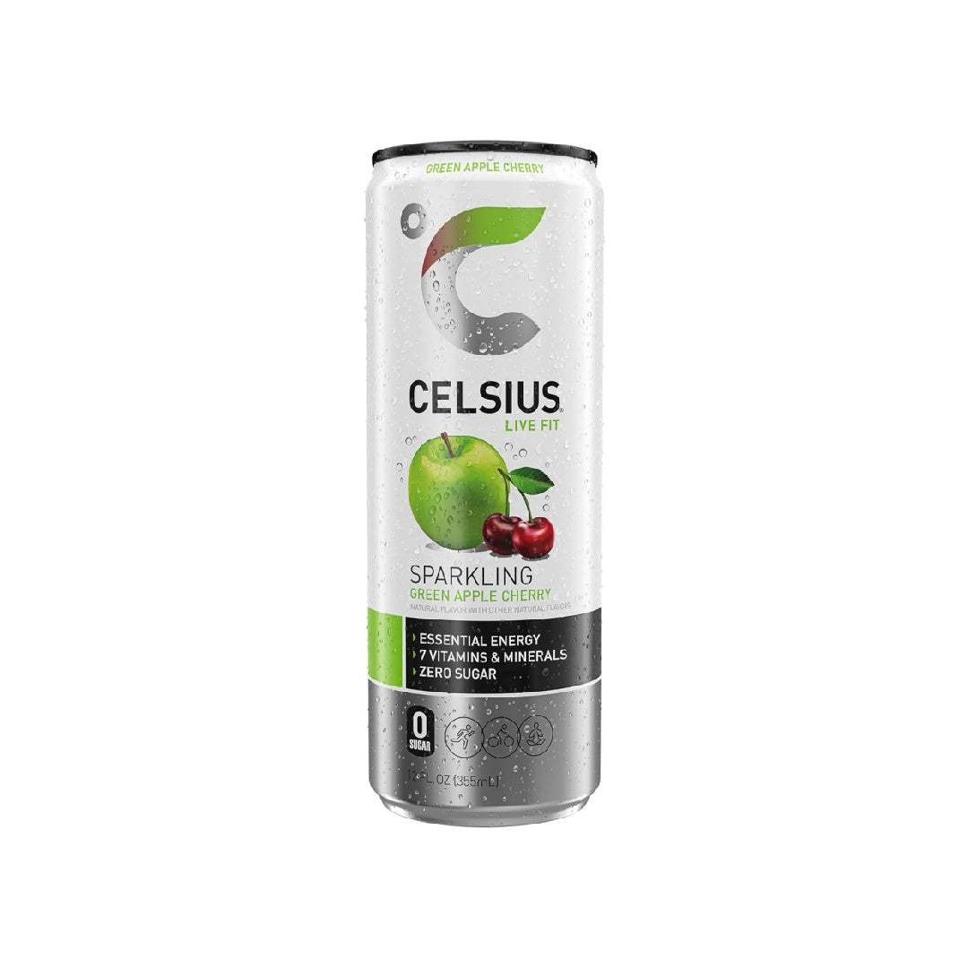 CELSIUS Sparkling Green Apple Cherry, Functional Essential Energy Drink, 12 Fl Oz (Pack of 12)