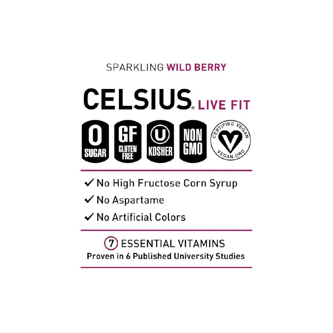 CELSIUS Sparkling Wild Berry, Functional Essential Energy Drink 12 Fl Oz (Pack of 12)