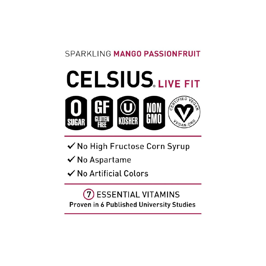 CELSIUS Sparkling Mango Passionfruit, Functional Essential Energy Drink 12 Fl Oz (Pack of 12)