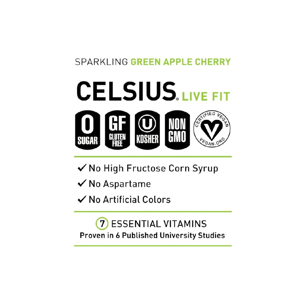 CELSIUS Sparkling Green Apple Cherry, Functional Essential Energy Drink, 12 Fl Oz (Pack of 12)