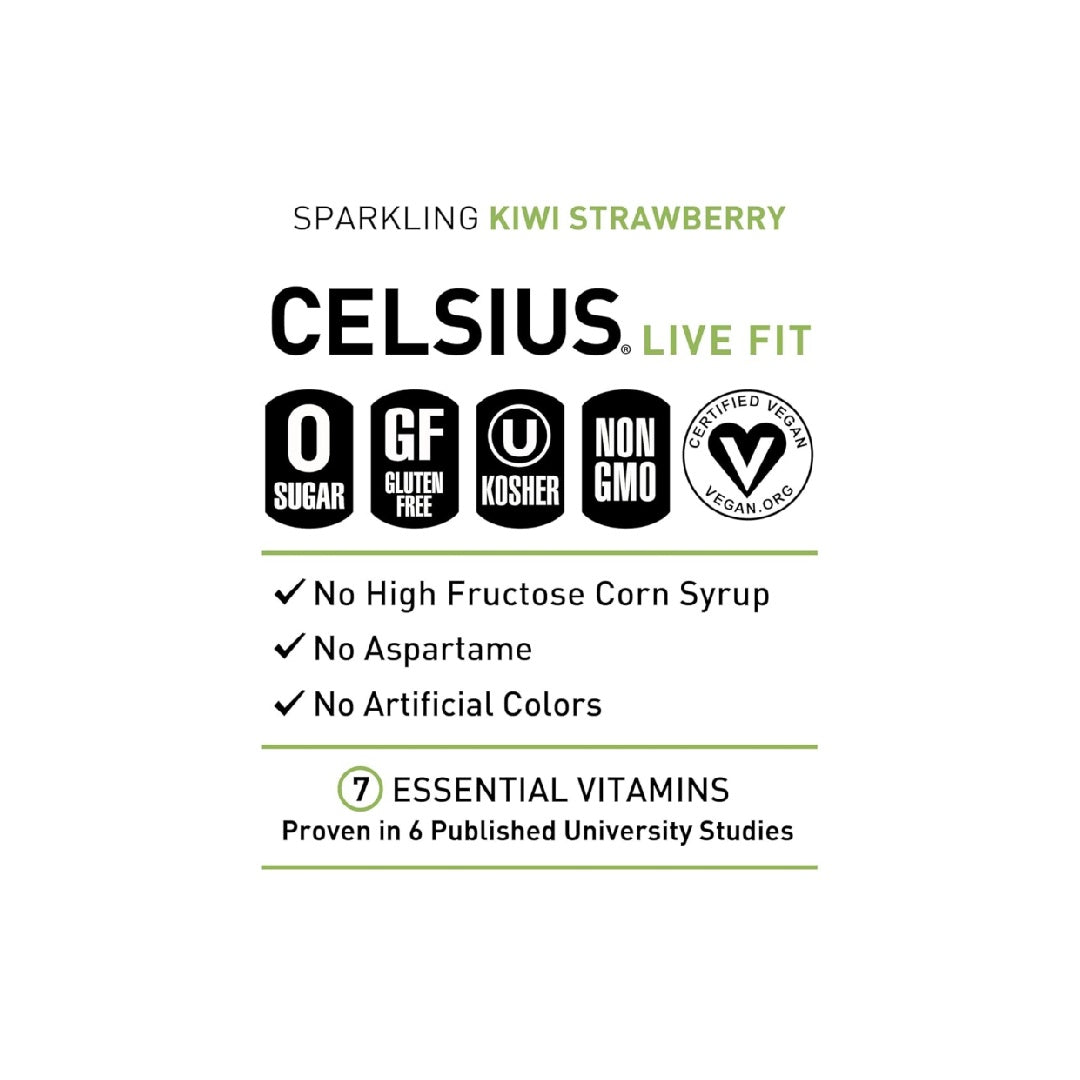 CELSIUS Sparkling Kiwi Strawberry, Sugar Free Energy Drink, 12 Fl Oz (Pack of 12)