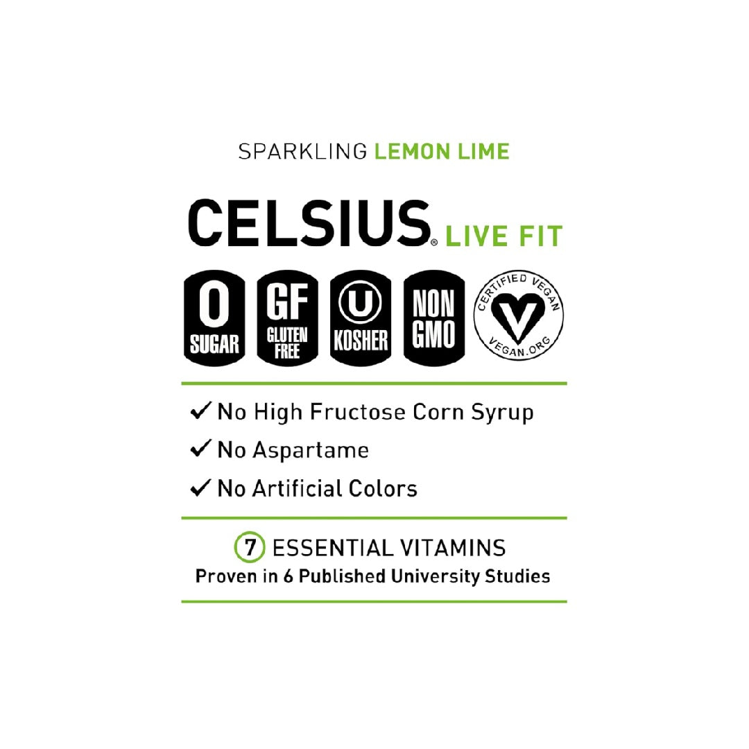 CELSIUS Sparkling Lemon Lime, Sugar Free Energy Drink, 12 Fl Oz (Pack of 12)