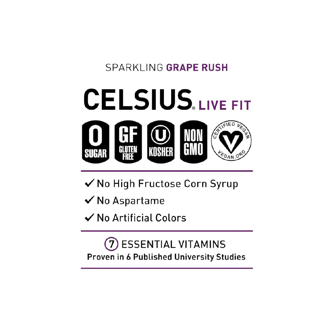 CELSIUS Sparkling Grape Rush, Functional Essential Energy Drink 12 Fl Oz (Pack of 12)