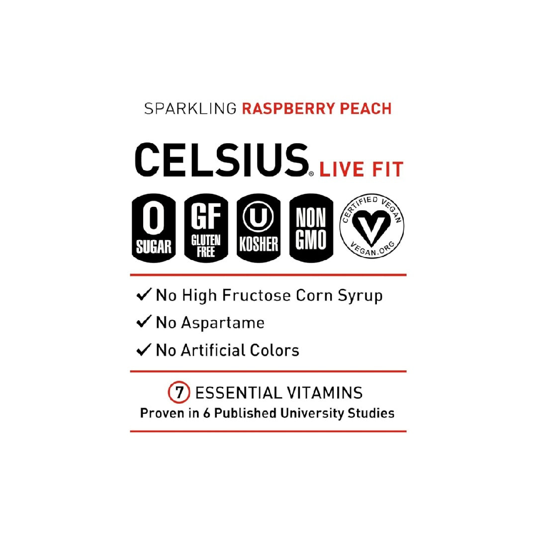 CELSIUS Sparkling Raspberry Peach, Sugar Free Energy Drink, 12 Fl Oz (Pack of 12)