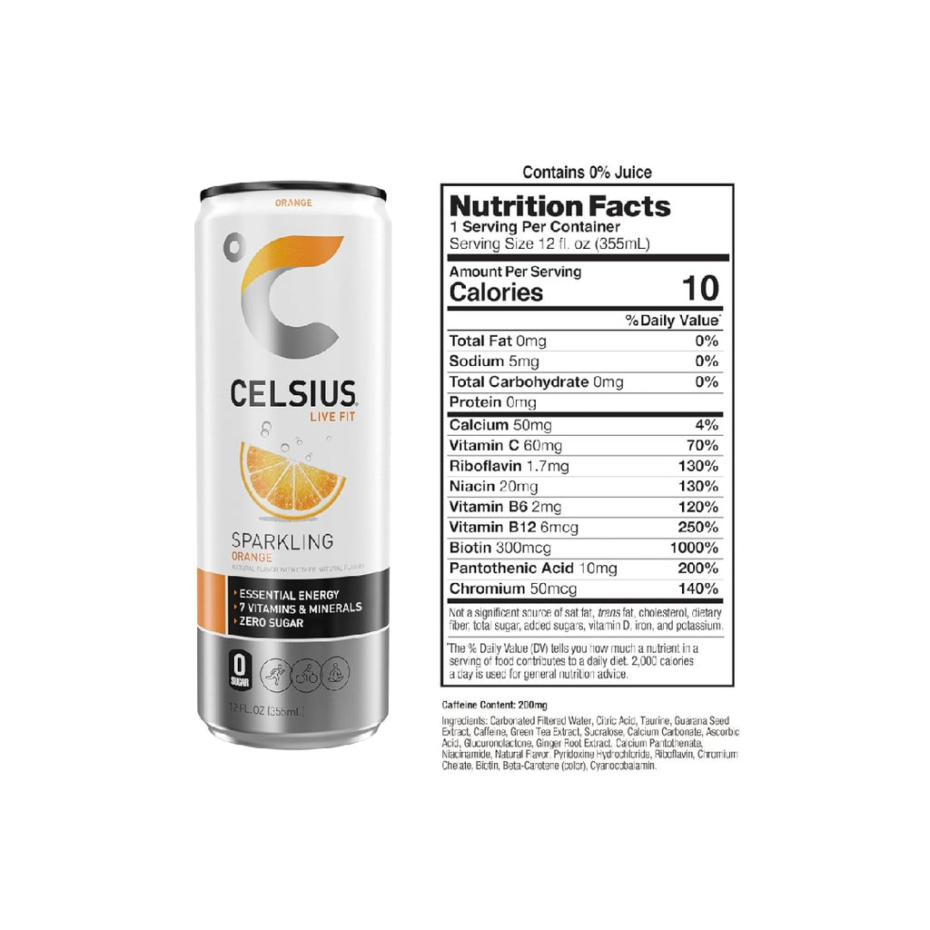 CELSIUS Sparkling Orange, Functional Essential Energy Drink 12 Fl Oz (Pack of 12)
