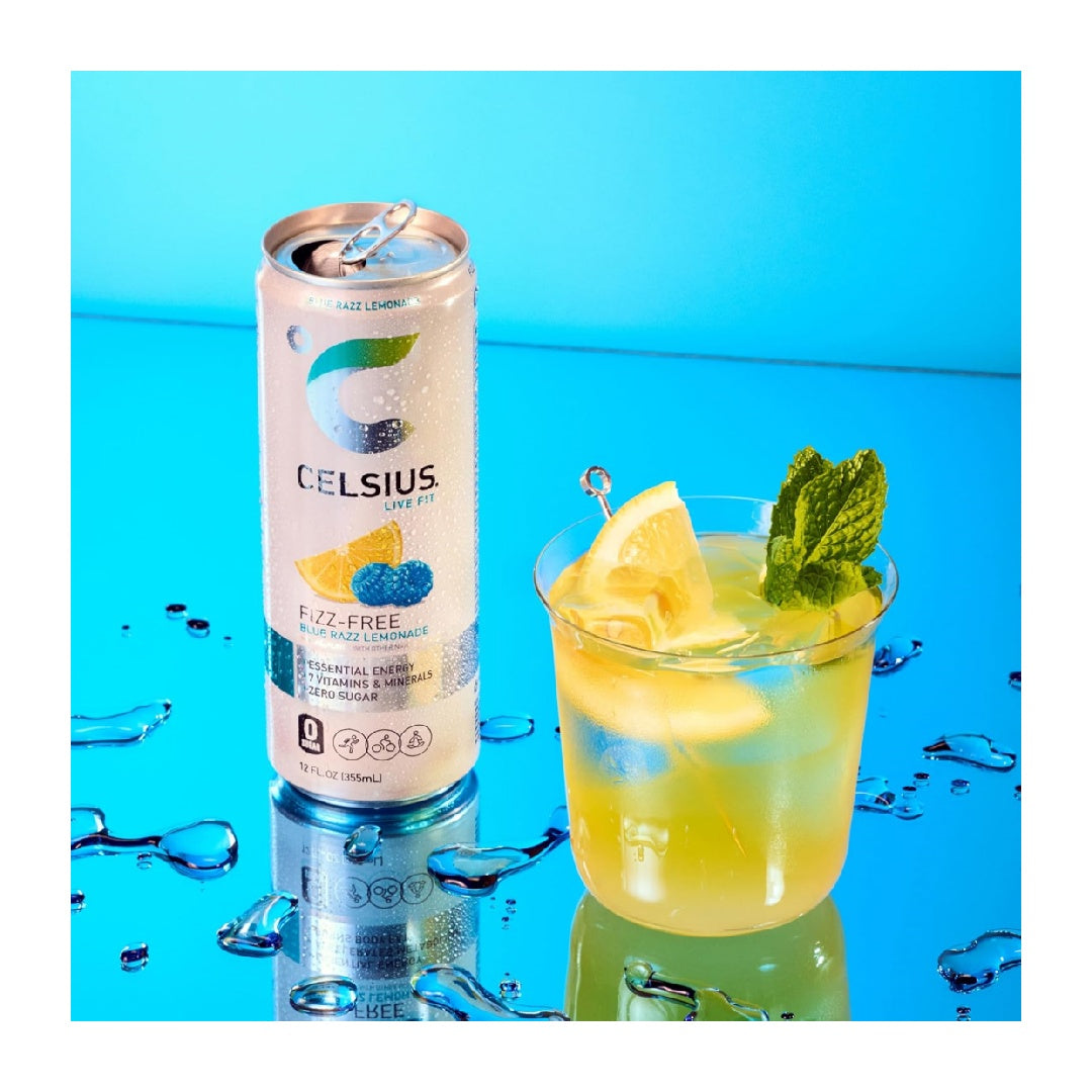CELSIUS Fizz Free Blue Razz Lemonade, Sugar Free Energy Drink, 12 Fl Oz (Pack of 12)