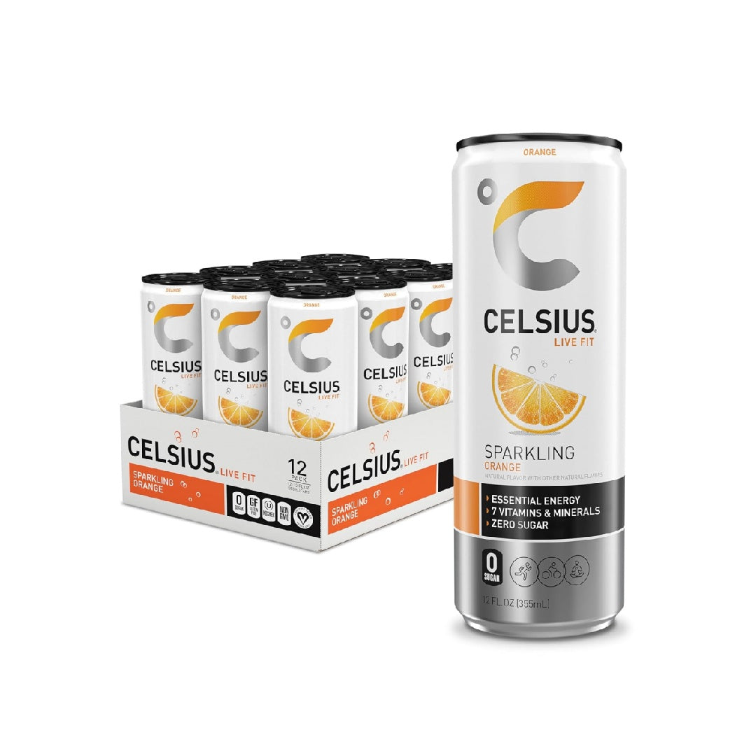 CELSIUS Sparkling Orange, Functional Essential Energy Drink 12 Fl Oz (Pack of 12)