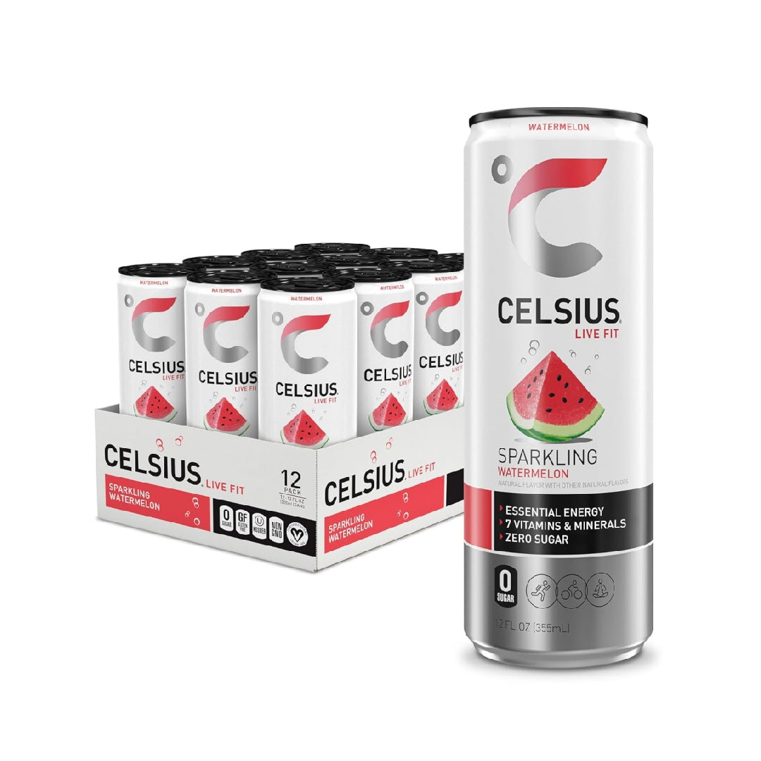 CELSIUS Sparkling Watermelon, Functional Essential Energy Drink 12 Fl Oz (Pack of 12)