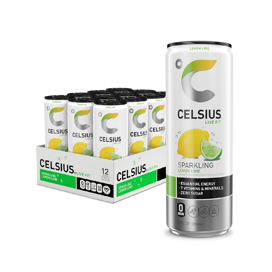 CELSIUS Sparkling Lemon Lime, Sugar Free Energy Drink, 12 Fl Oz (Pack of 12)