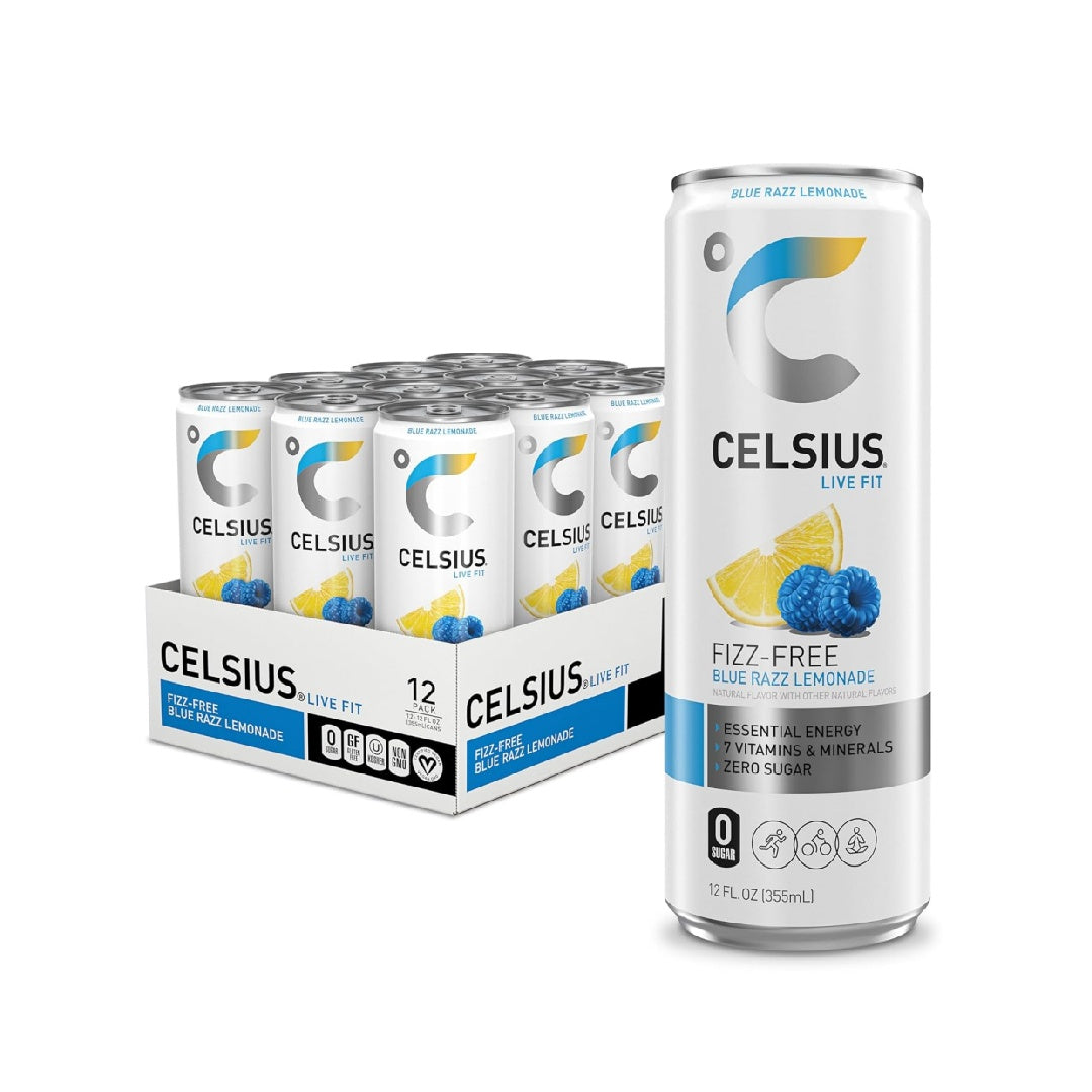 CELSIUS Fizz Free Blue Razz Lemonade, Sugar Free Energy Drink, 12 Fl Oz (Pack of 12)
