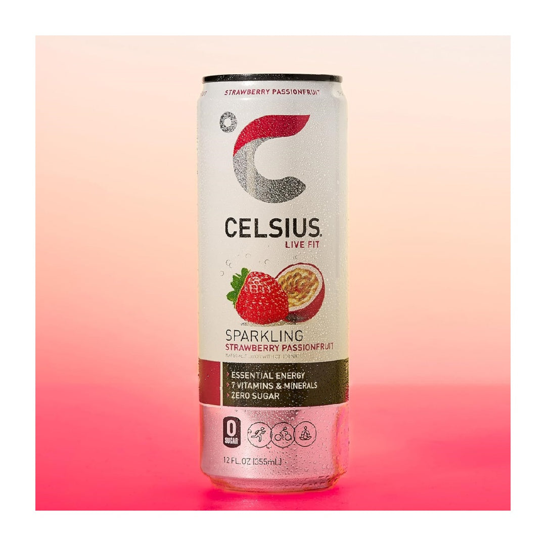 CELSIUS Sparkling Strawberry Passionfruit, Sugar Free Energy Drink, 12 Fl Oz (Pack of 12)