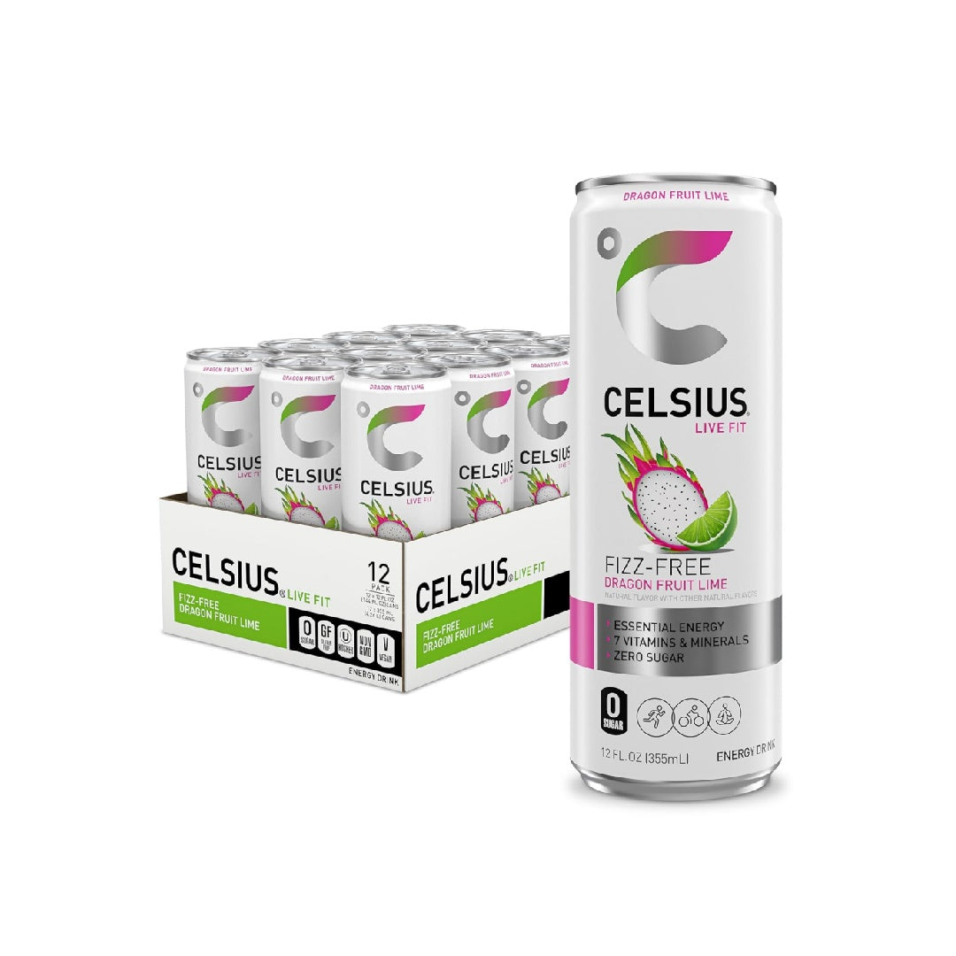 CELSIUS Fizz Free Dragon Fruit Lime, Sugar Free Energy Drink, 12 Fl Oz (Pack of 12)