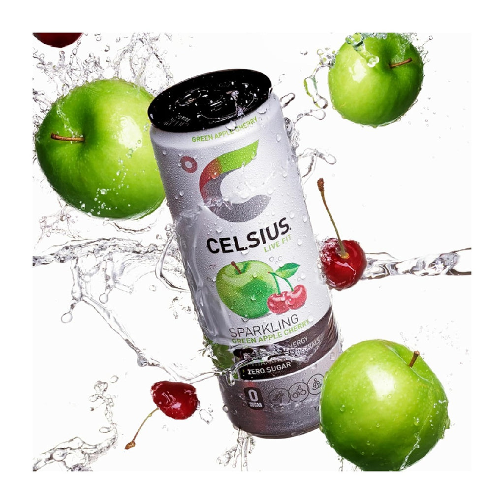 CELSIUS Sparkling Green Apple Cherry, Functional Essential Energy Drink, 12 Fl Oz (Pack of 12)