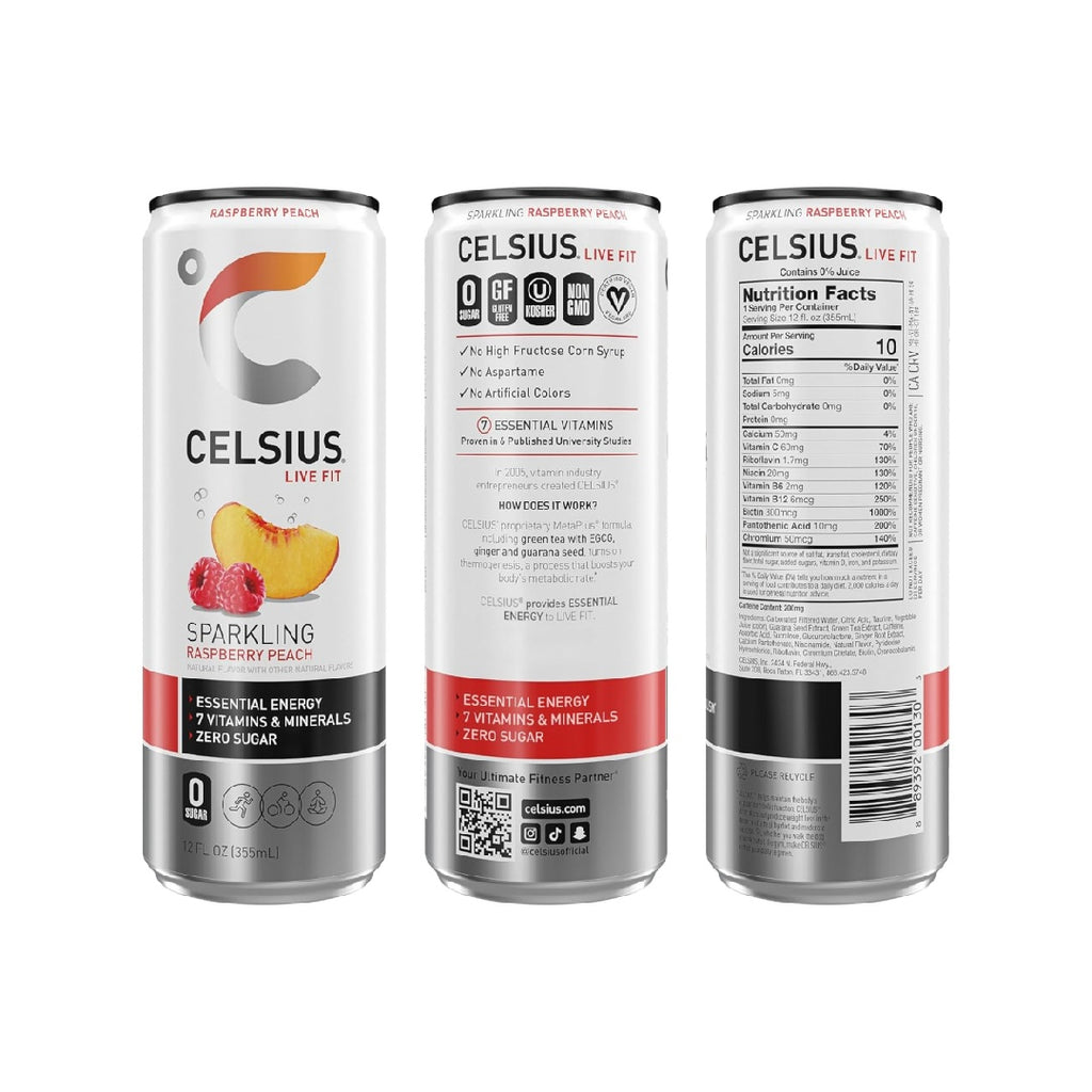CELSIUS Sparkling Raspberry Peach, Sugar Free Energy Drink, 12 Fl Oz (Pack of 12)