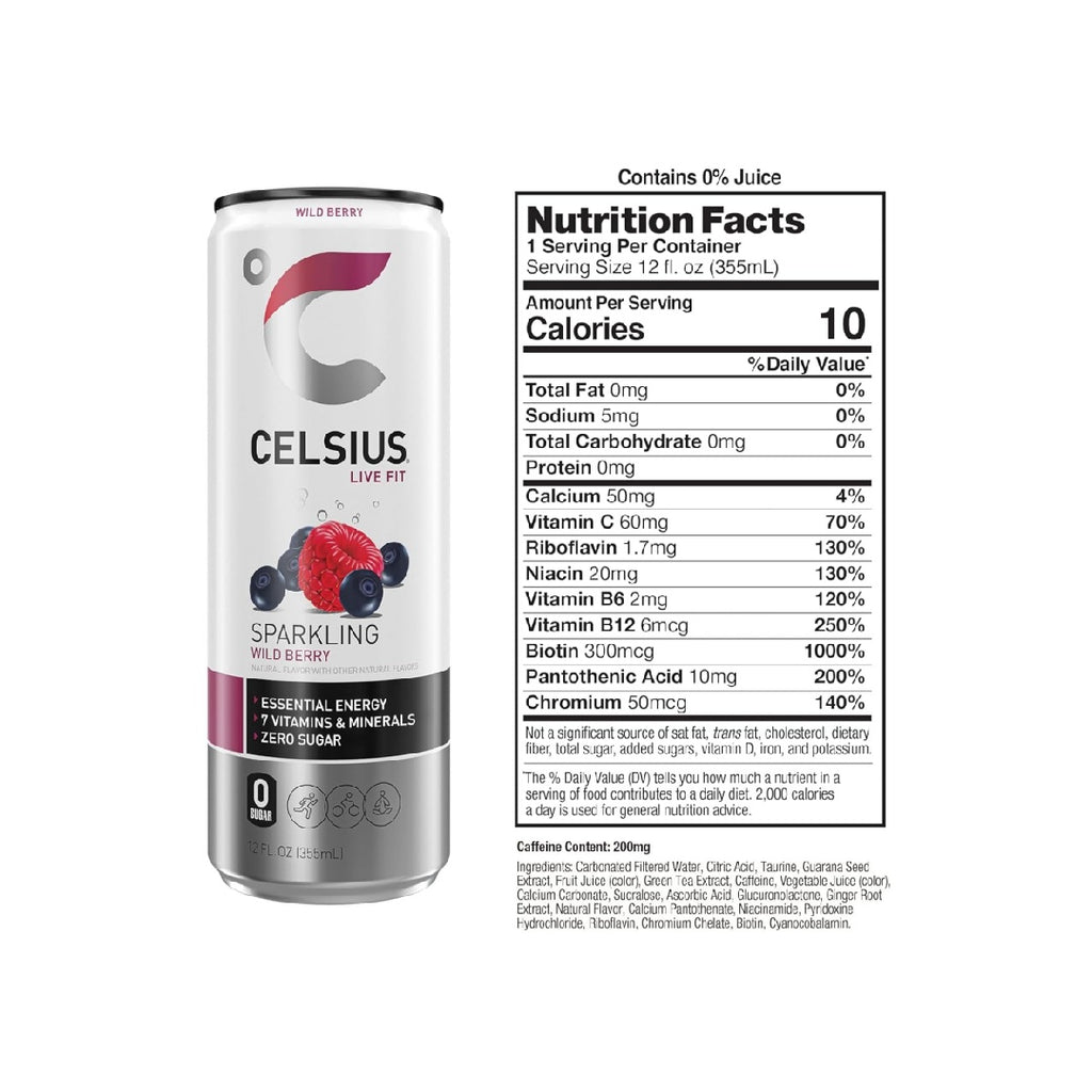 CELSIUS Sparkling Wild Berry, Functional Essential Energy Drink 12 Fl Oz (Pack of 12)