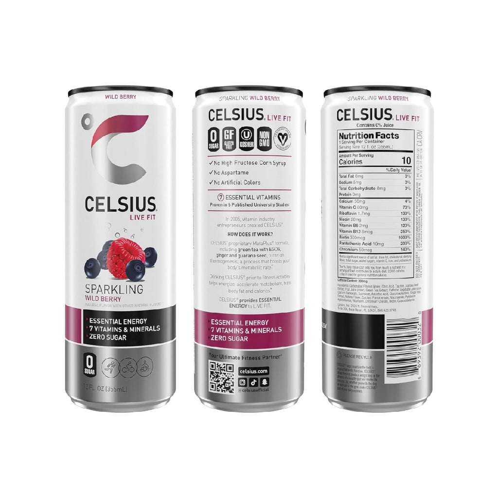 CELSIUS Sparkling Wild Berry, Functional Essential Energy Drink 12 Fl Oz (Pack of 12)
