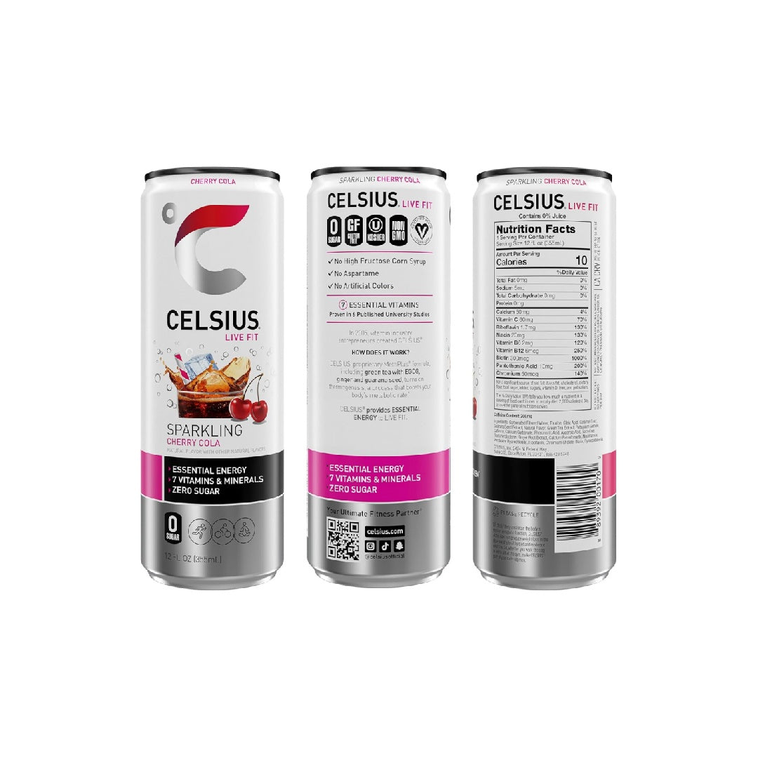 CELSIUS Sparkling Cherry Cola, Sugar Free Energy Drink, 12 Fl Oz (Pack of 12)