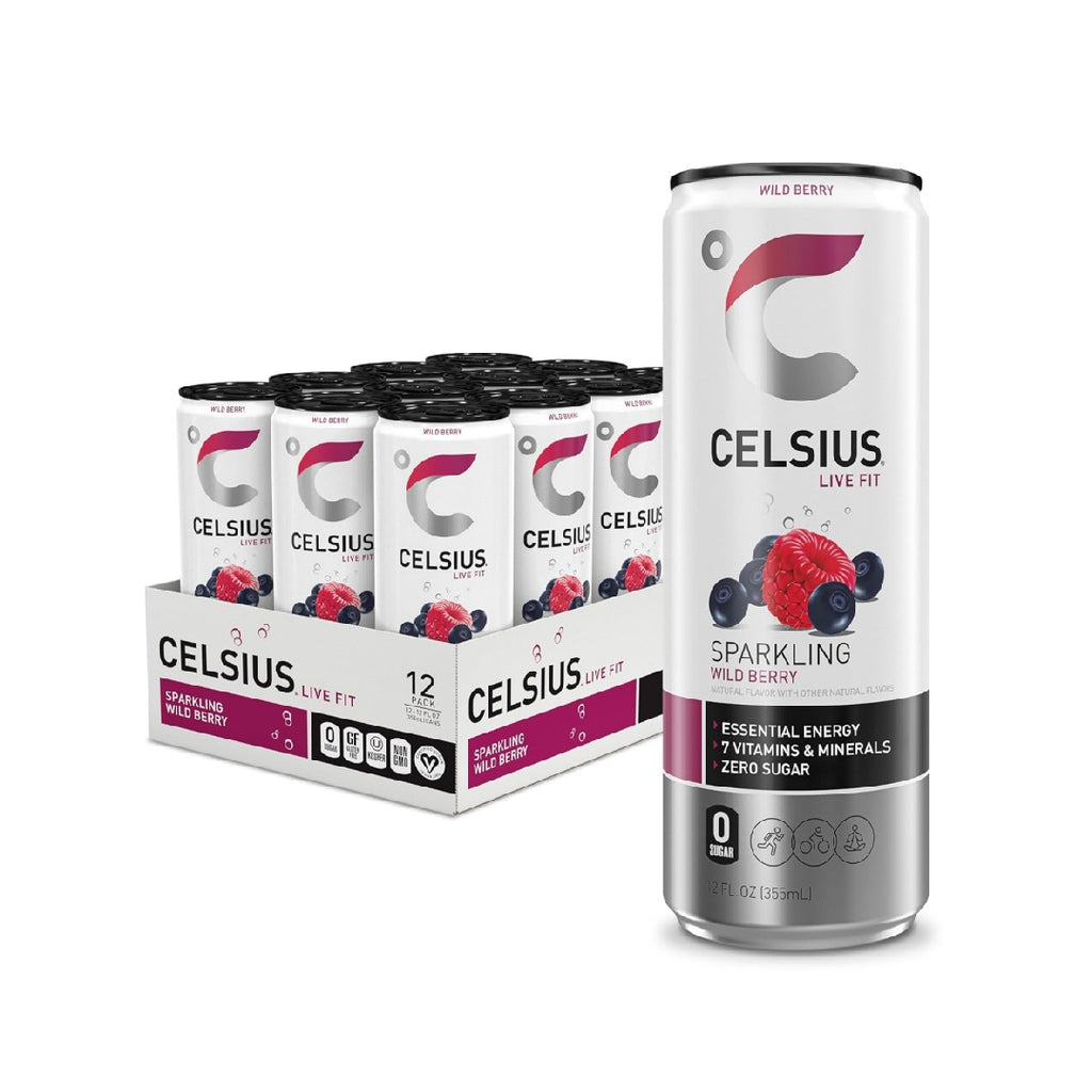 CELSIUS Sparkling Wild Berry, Functional Essential Energy Drink 12 Fl Oz (Pack of 12)