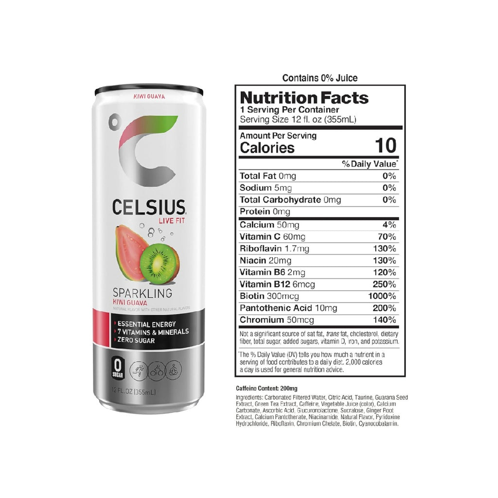 CELSIUS Sparkling Kiwi Guava, Functional Essential Energy Drink 12 Fl Oz (Pack of 12)