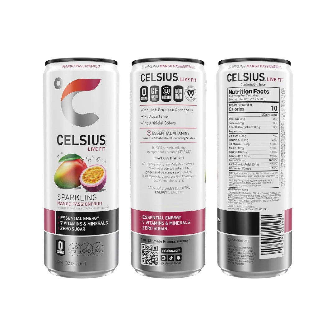 CELSIUS Sparkling Mango Passionfruit, Functional Essential Energy Drink 12 Fl Oz (Pack of 12)