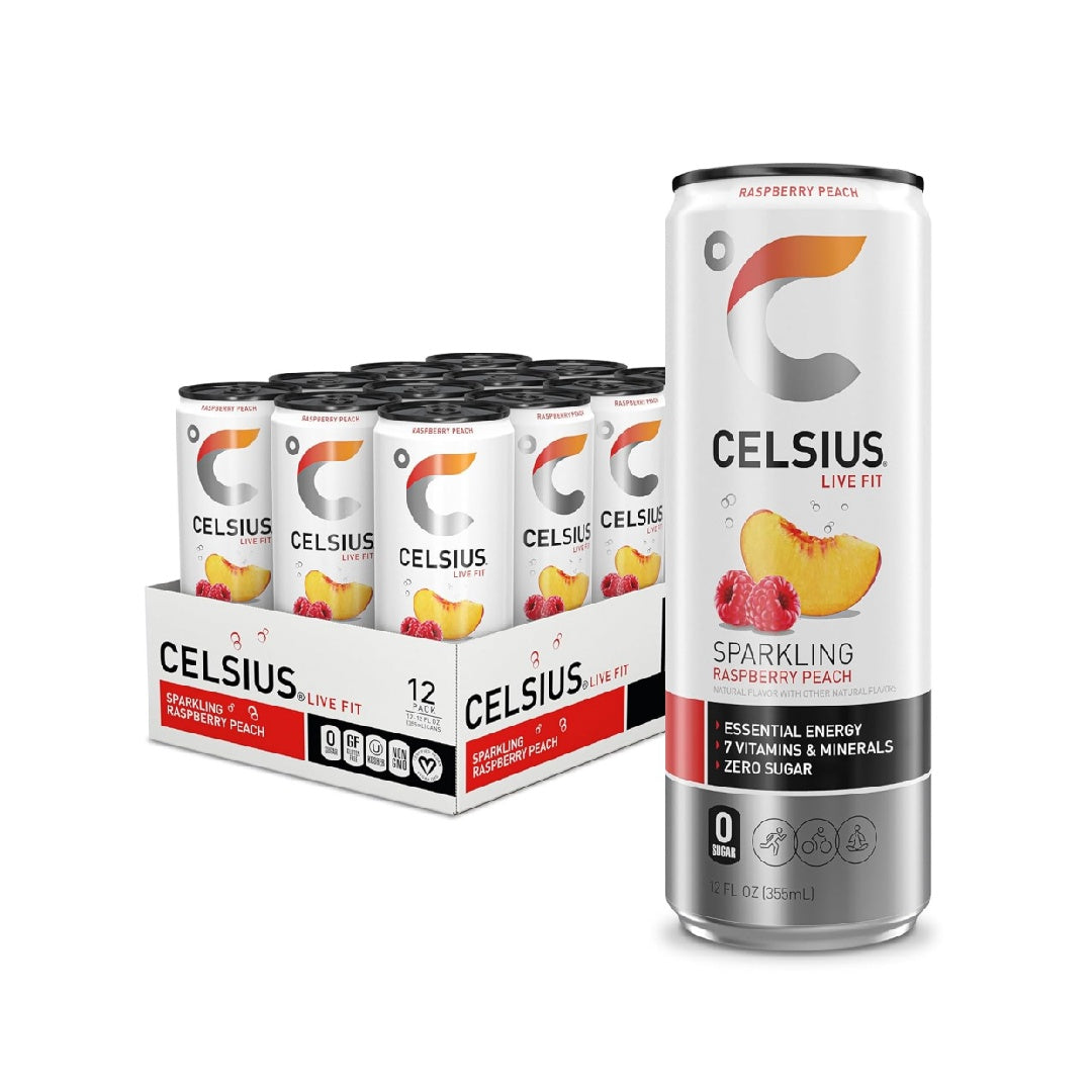 CELSIUS Sparkling Raspberry Peach, Sugar Free Energy Drink, 12 Fl Oz (Pack of 12)