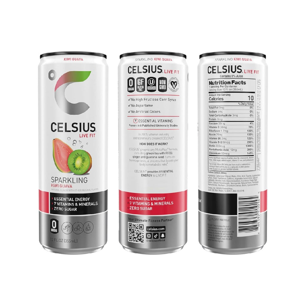 CELSIUS Sparkling Kiwi Guava, Functional Essential Energy Drink 12 Fl Oz (Pack of 12)